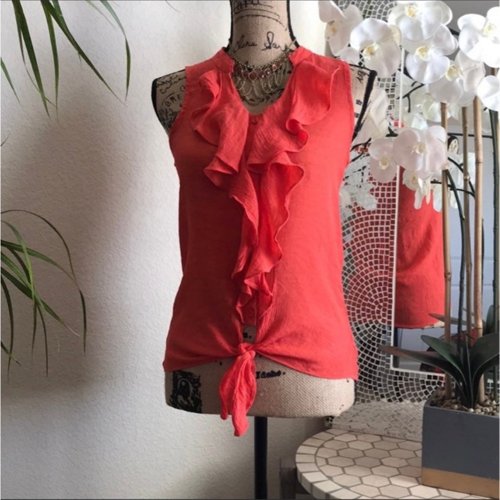 By&By topBright Orange beautiful Top with button down and ties at bottom.